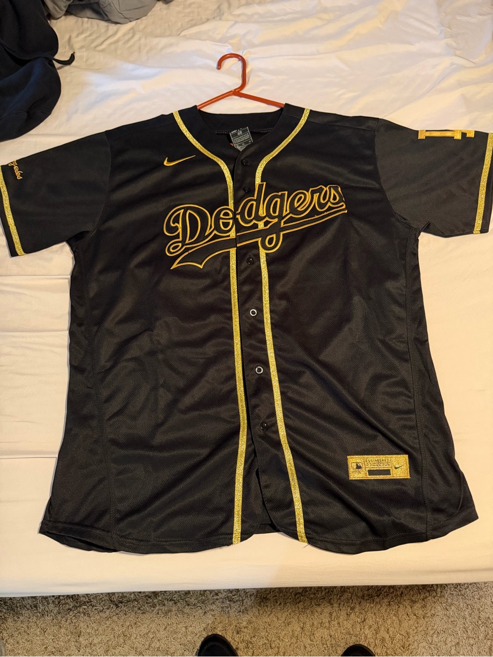 Nike Dodgers Black and Gold Baseball Jersey